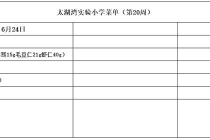 太湖湾实验小学第二十周菜单
