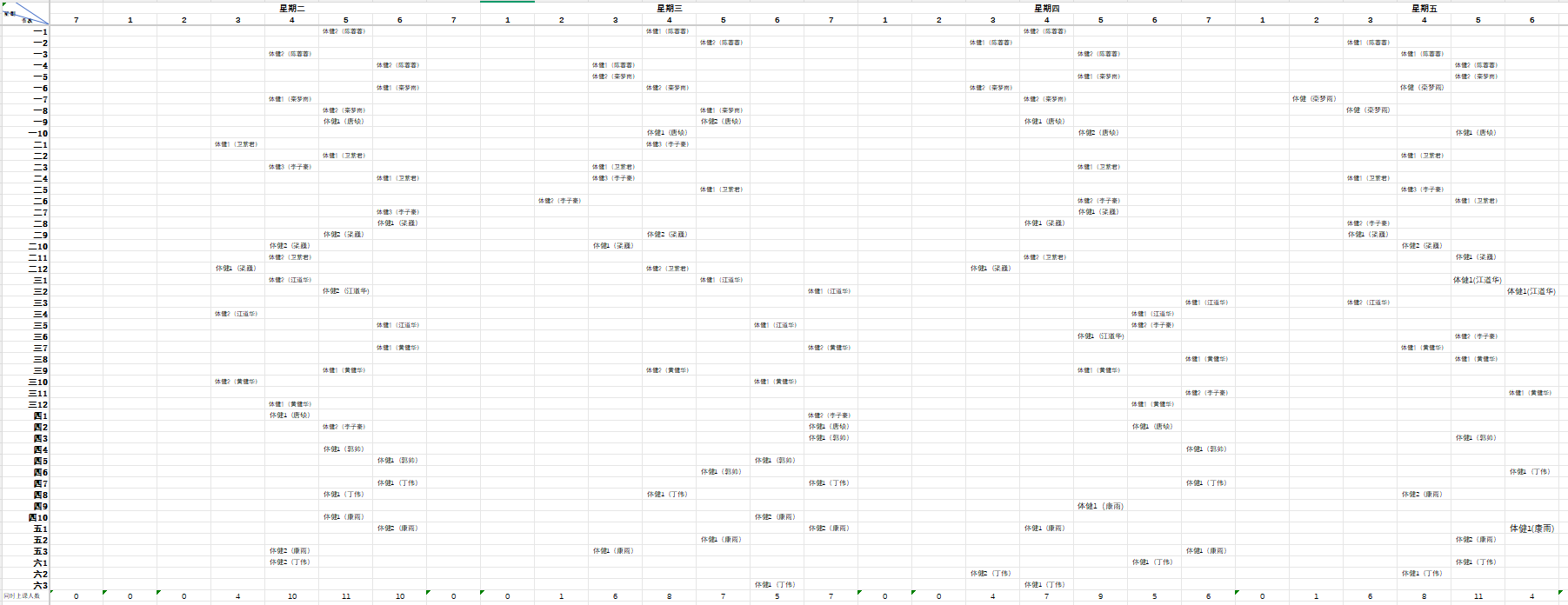 2025~2026学年太湖湾实验小学体育与健康总课程表